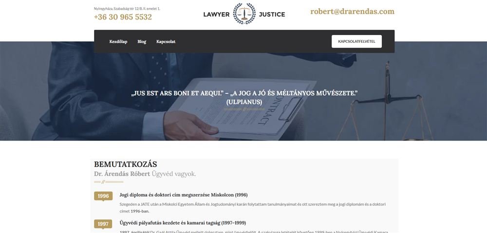 Arendás Ügyvédi Iroda weboldal képernyőkép